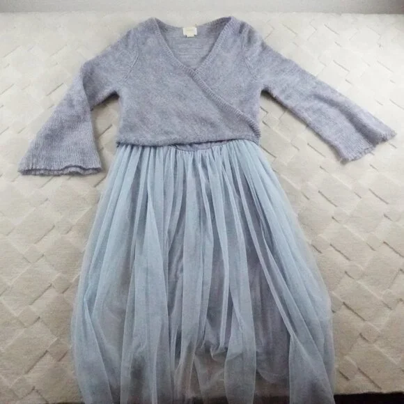 Anthropologie Maeve Sweater Tulle Pale Blue Midi Dress Womens Extra Large - Picture 3 of 13